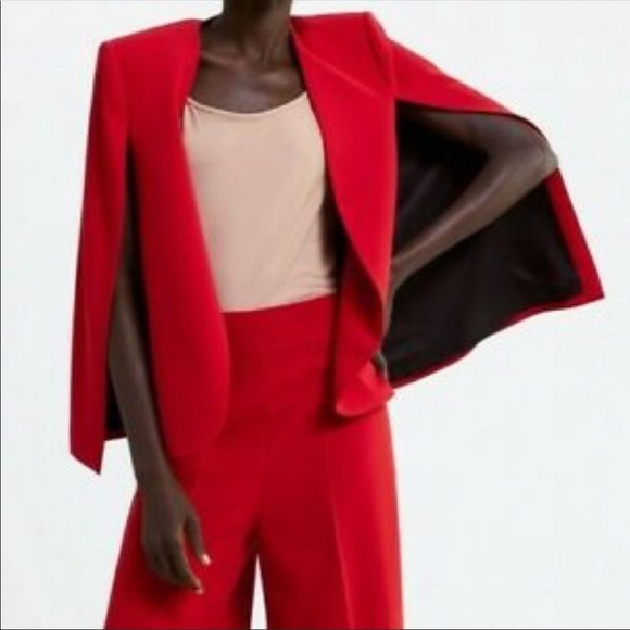 Zara Jackets & Blazers - ZARA Red Cap Jacket With Slits